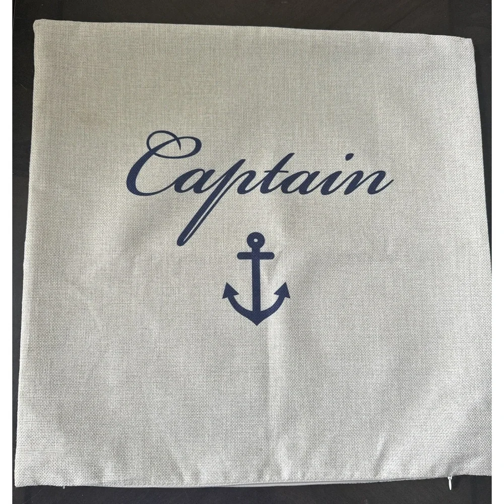 Nautical Taupe & Navy Blue Throw Pillow Covers Only Captain & First Mate New Zip